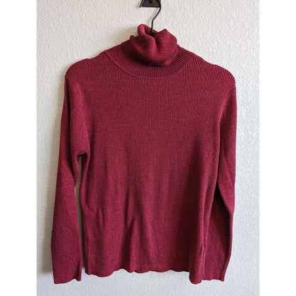 Peter Nygard Womens Sz Petite PM Turtleneck Sweater Red Metallic Weave Ribbed