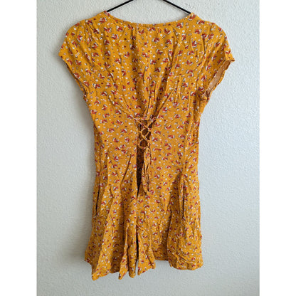 Band of Gypsies Womens Sz S Mini Dress Mustard Floral Sundress