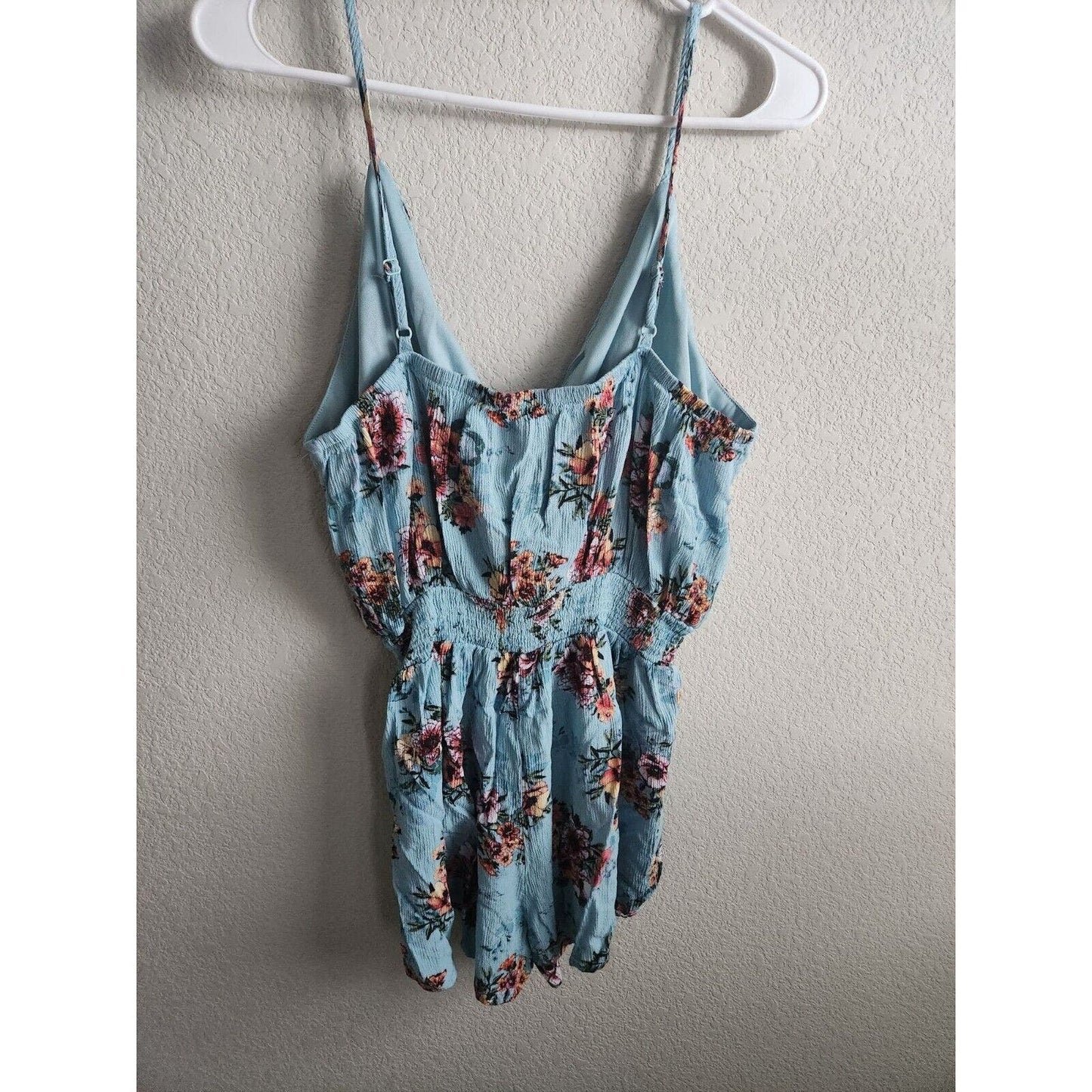 Vintage Y2K Rue 21 Womens Sz L Romper Jumpsuit Blue Floral Sleeveless