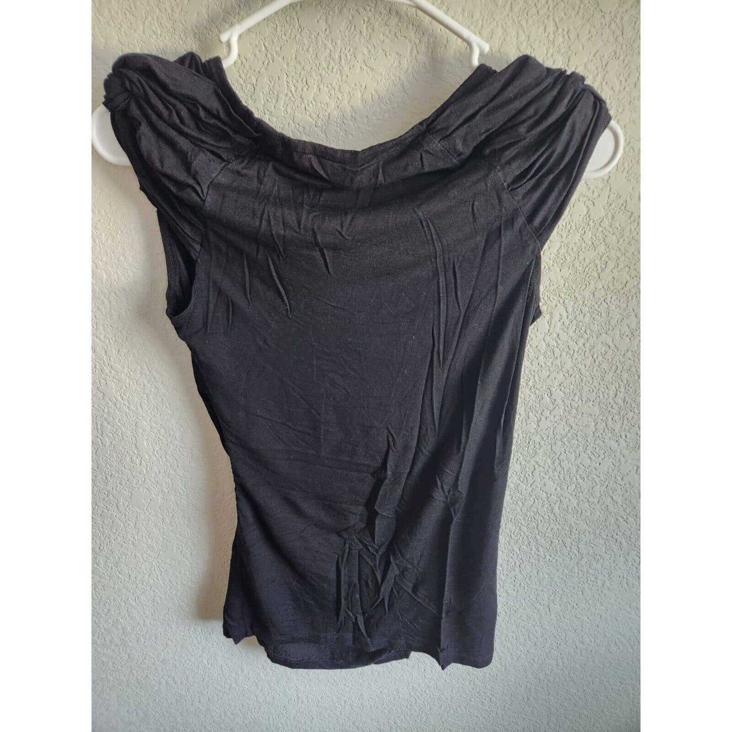 Ann Taylor Womens Sz M Solid Black Cotton T Shirt Ruffled Shoulder