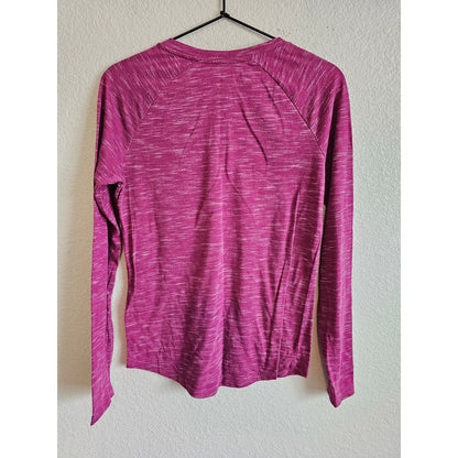 BCG Womens Sz M Long Sleeve V Neck Athletic T Shirt Dark Heather Pink