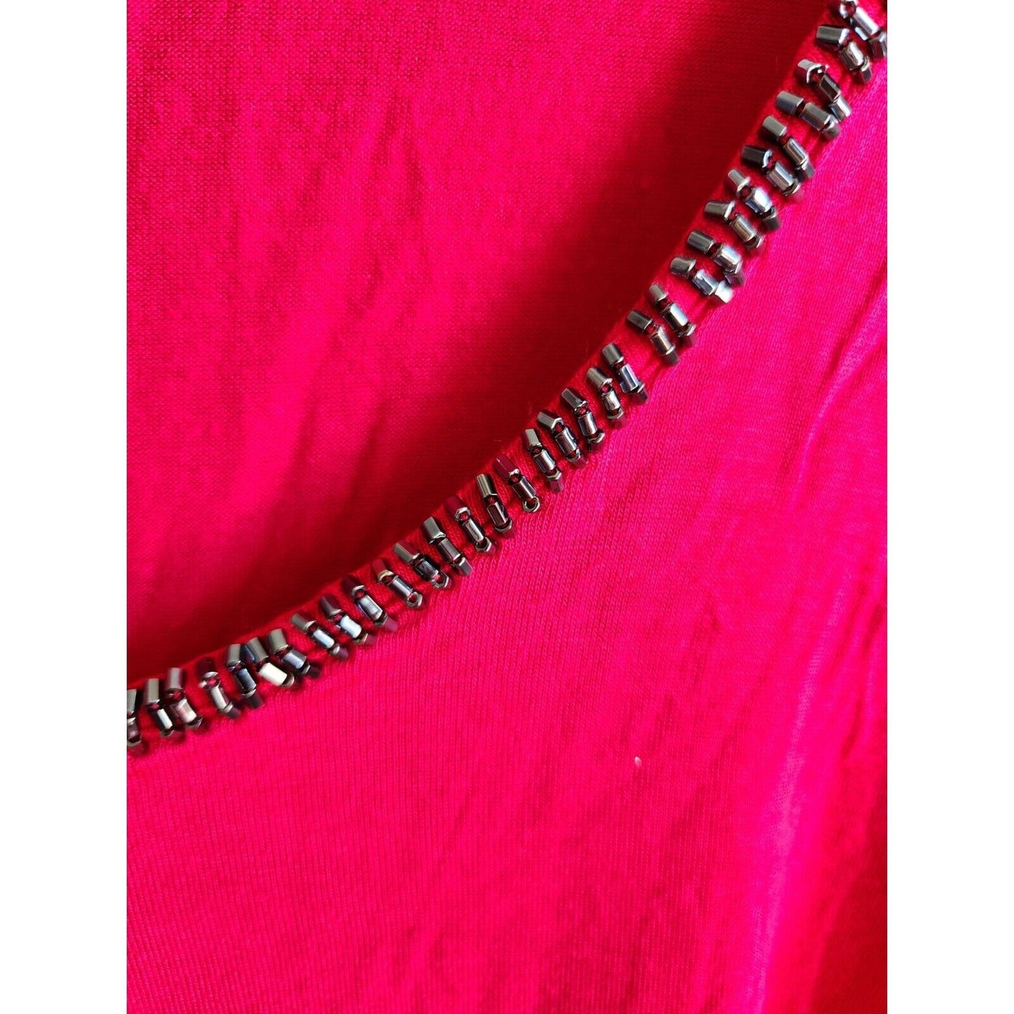 Femme by Tresics Sz M Maxi Dress Bright Pink Beaded Neckline Jersey Knit