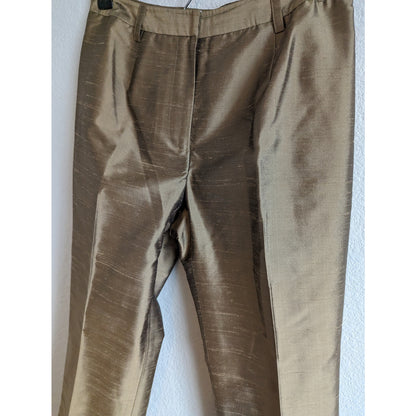 INC International Concepts Womens Sz 2 Straight Leg 100% Silk Pants Green Brown