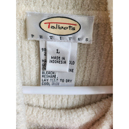 Vintage Talbots Womens Sz L Fuzzy Turtleneck Sweater Ivory