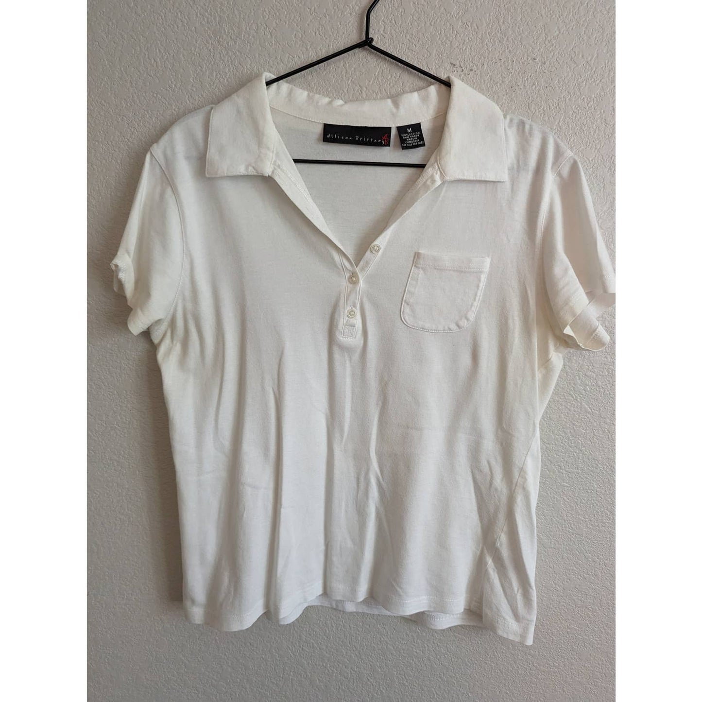 Allison Brittney Womens Sz M 100% Cotton Short Sleeve Polo Shirt Solid White