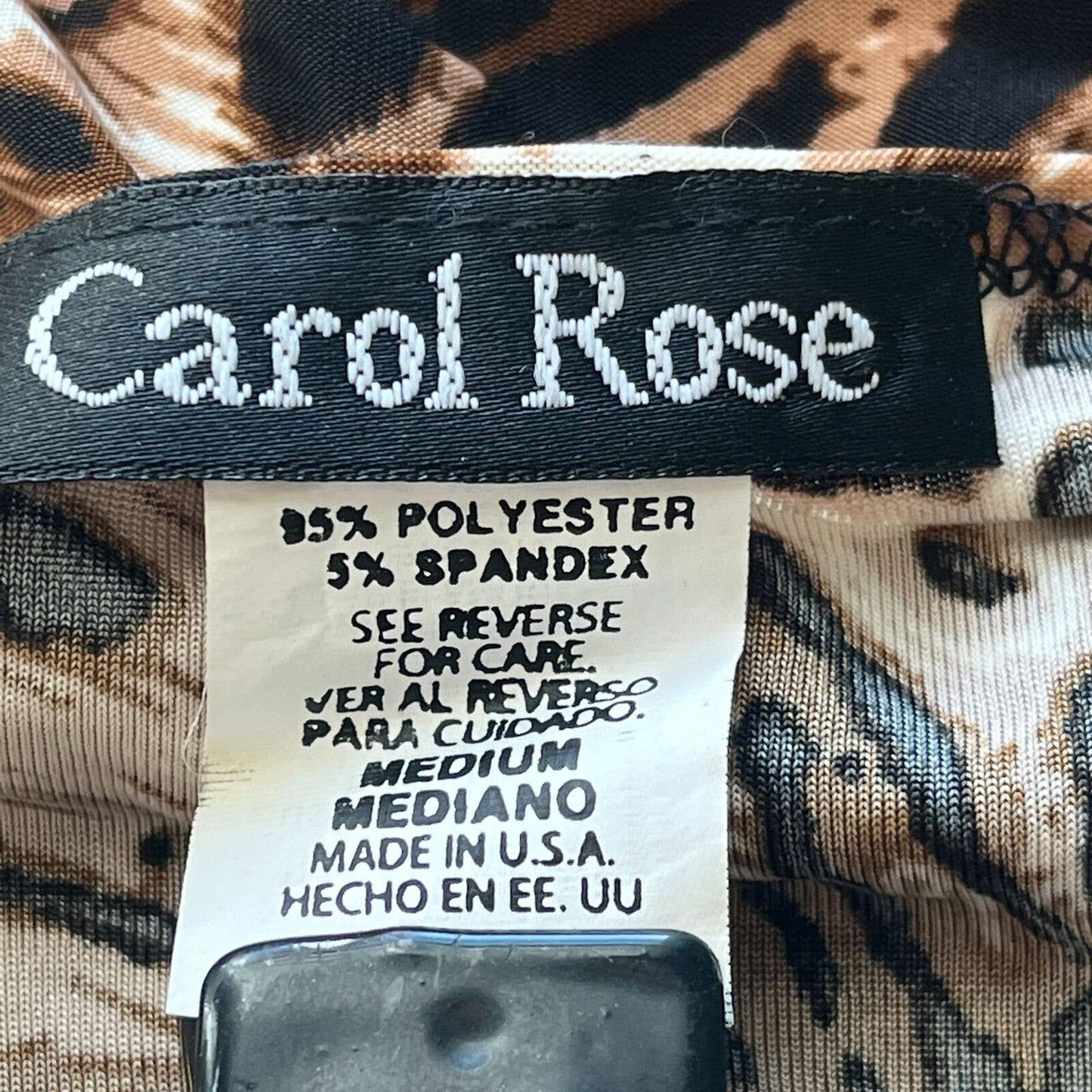 Vintage Carol Rose Womens Sz M Scoop Neck Blouse Animal Print Brown