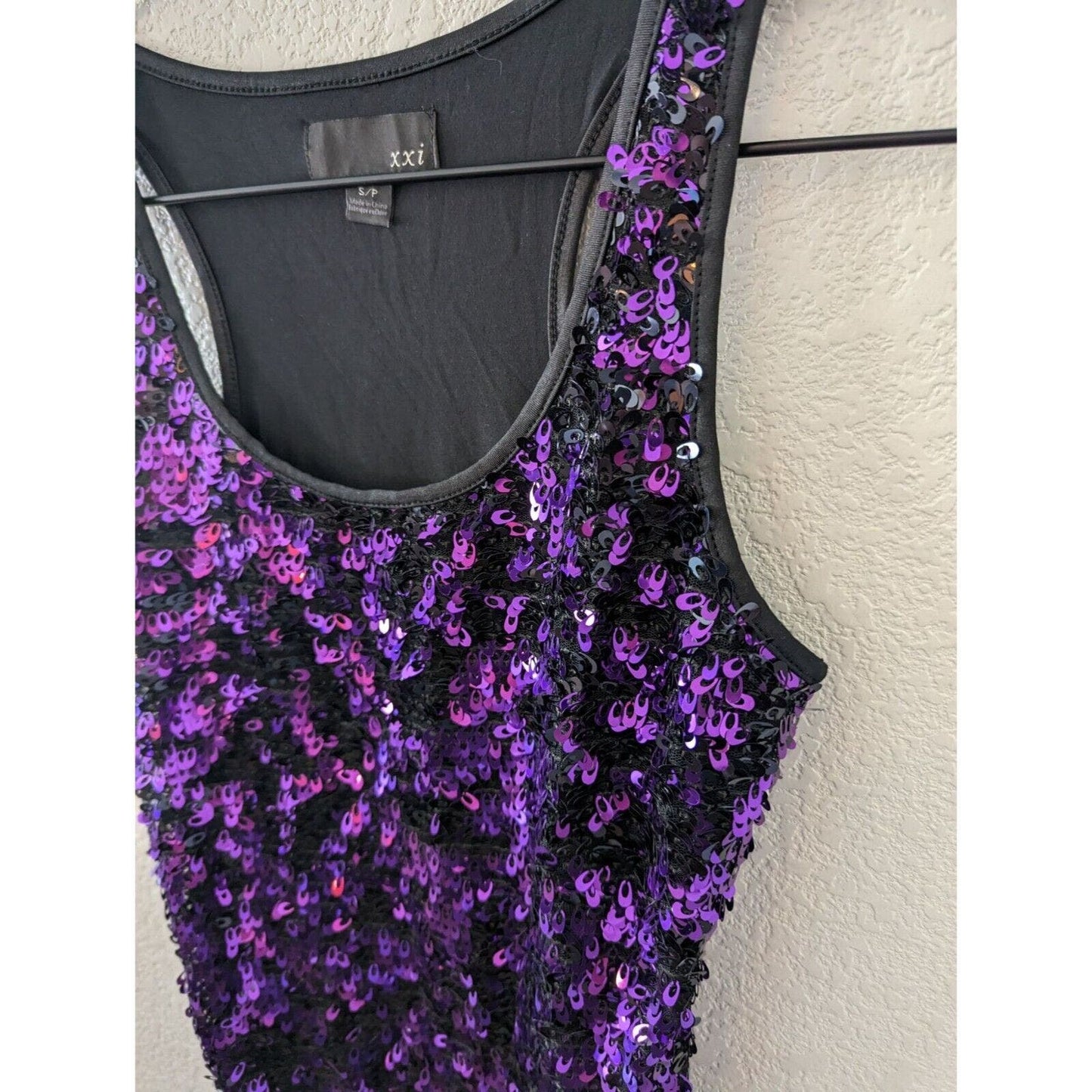 Vintage Y2K XXI Womens Sz S Mini Dress Purple Full Sequin Front