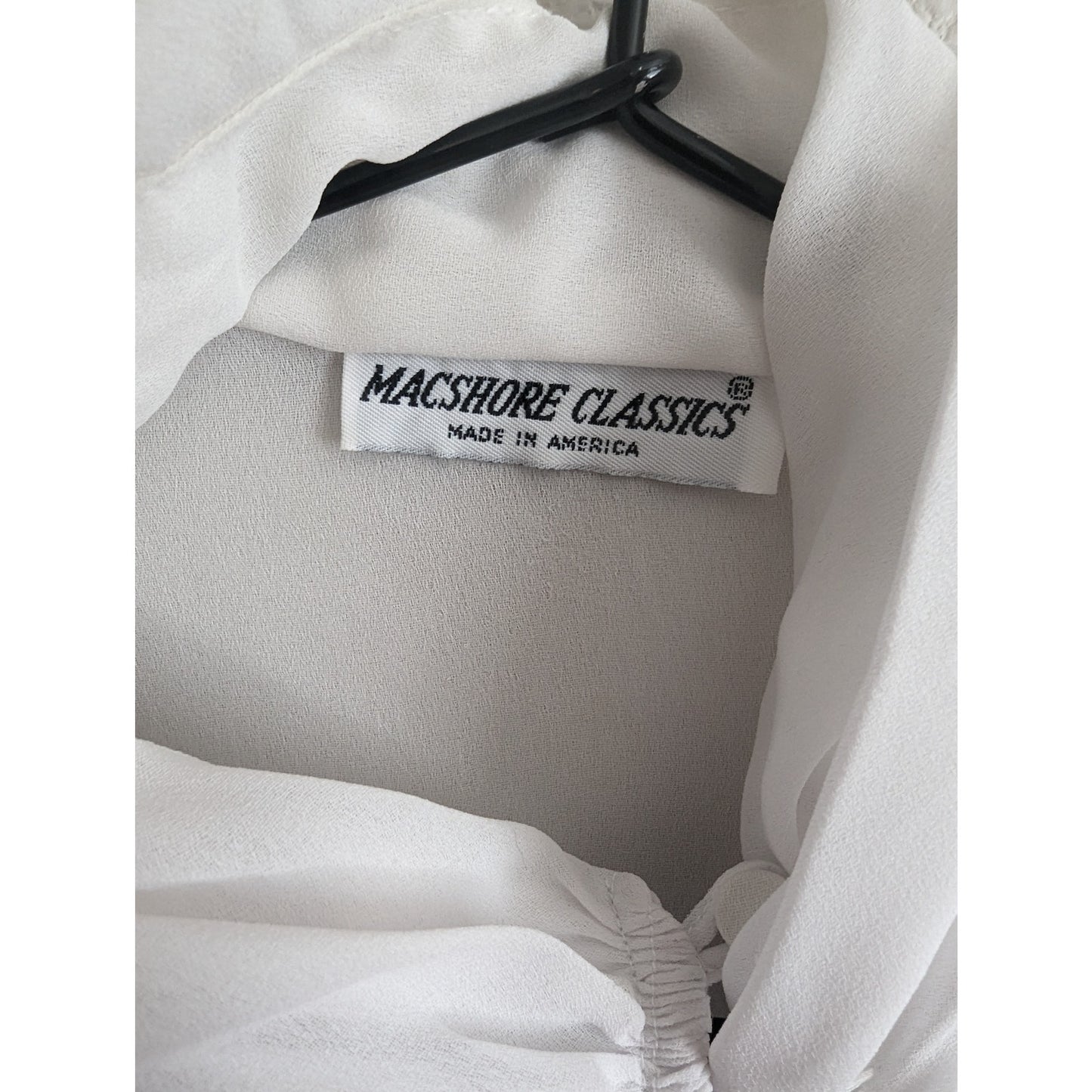 Vintage 1980s Macshore Classics Womens Sz L Long Sleeve white Chiffon Blouse