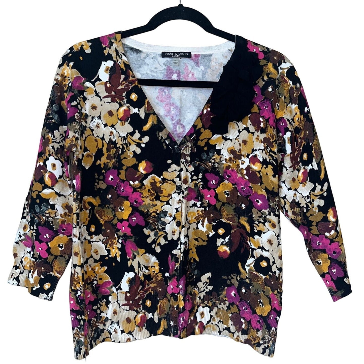 Cable & Gauge Petites Womens PL Cardigan Sweater Lightweight Floral