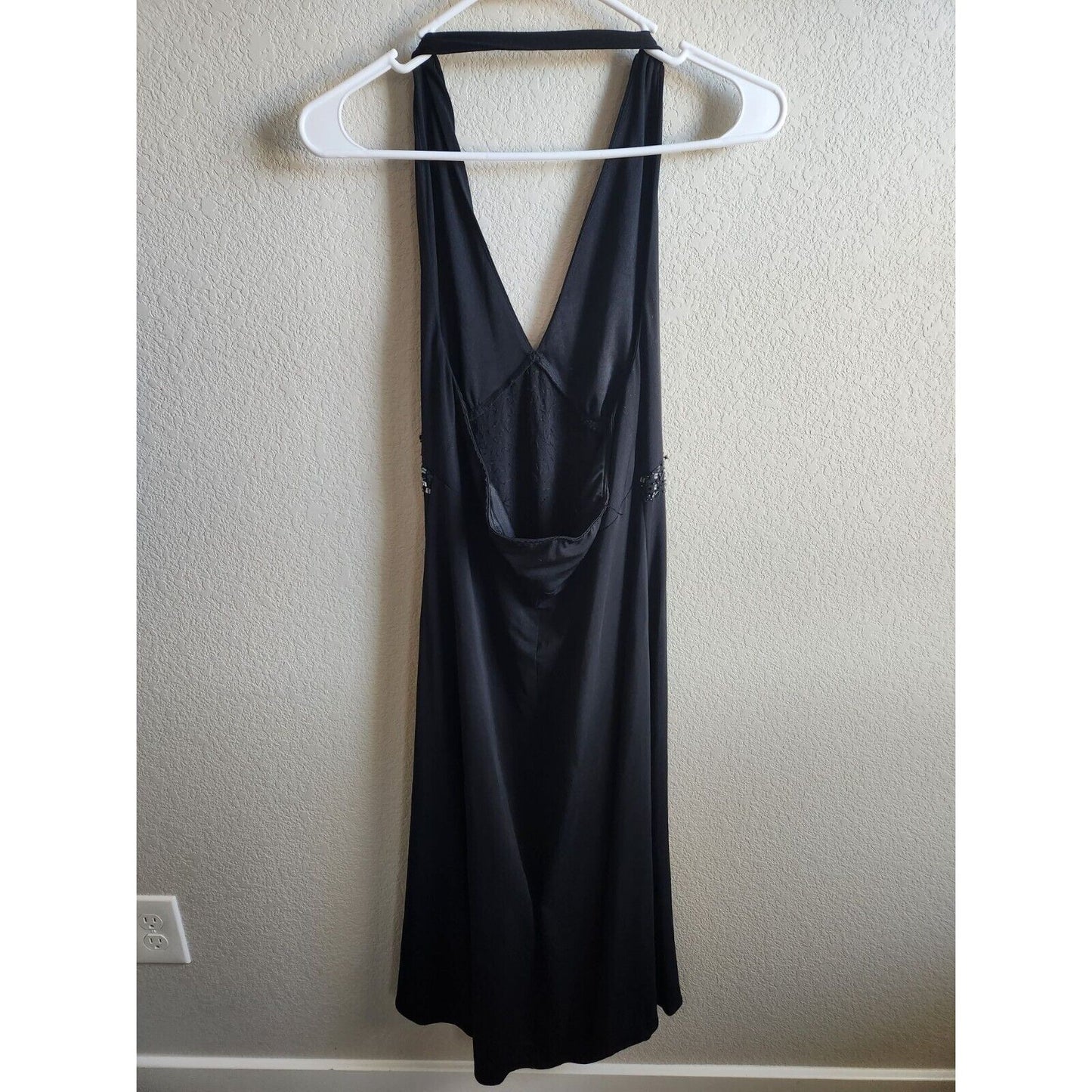 Vintage Maggy London 12P Petite Halter Midi Dress Black Formal Beaded