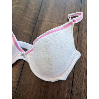 Fruit of the Loom Womens Sz 36C Pink and White Lace T Shirt Bra