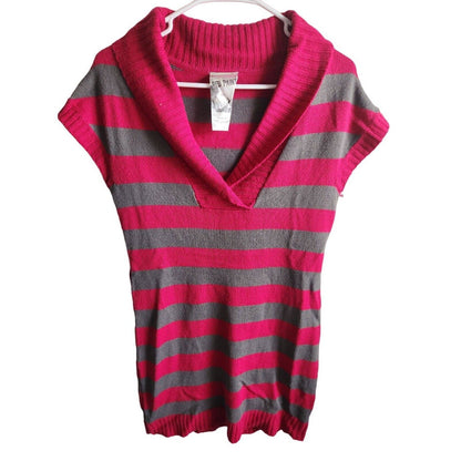 Vintage Y2K RedPaint Womens Sz L Tunic Length Short Sleeve Sweater Pink Striped