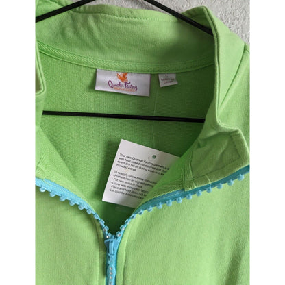 Quacker Factory Womens Sz L Full Zip Rhinestone Vest Bright Green NEW