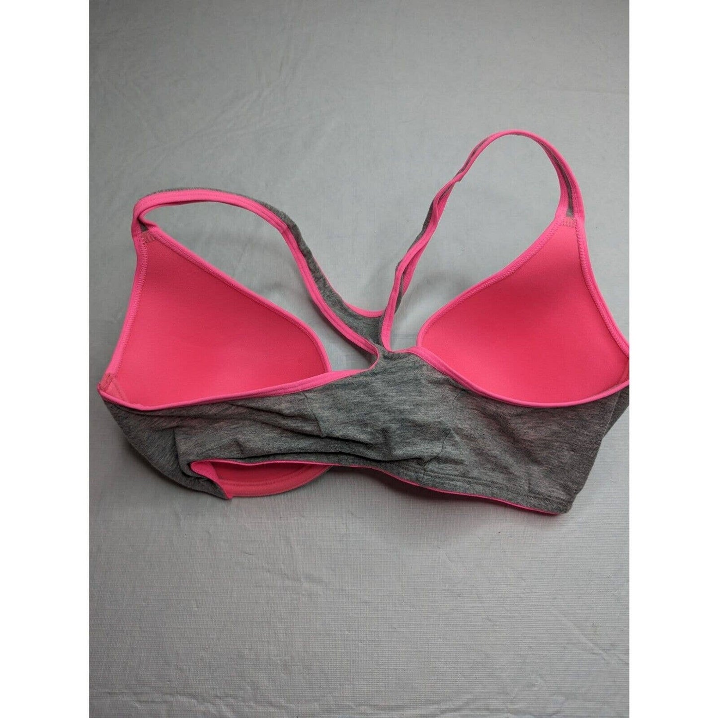 Fruit of the Loom Sz 36DD Front Clasp T Shirt Bra Gray Pink Cotton Heart