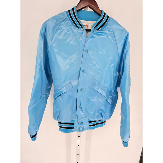 Vintage King Louie Womens M Satin Bomber Jacket Light Blue Colorado Shrine Club