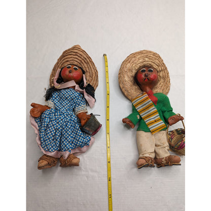Vintage 1960s Handmade Mexican Mariachi Dolls paper Mache Cloth Hand Painted