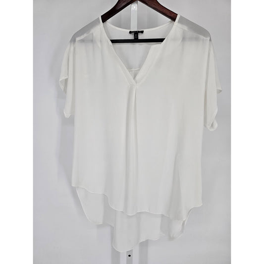 Sami & Jo Womens Sz M High Low Short Sleeve Flowy Blouse Solid White