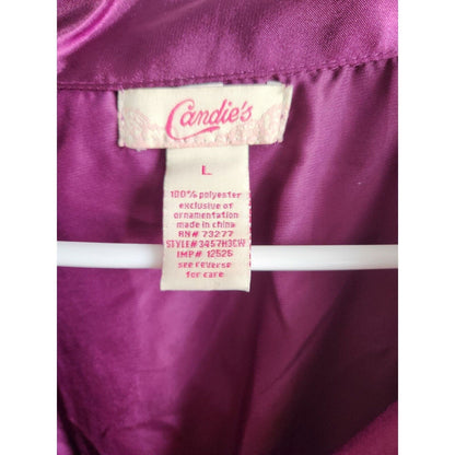 Vintage Y2K Candies Womens Sz L Purple Satin Blouse Wide Sleeve