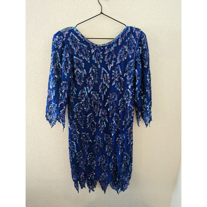 Vintage Jennifer Womens Sz S Midi Sheath Dress Fully Beaded Blue