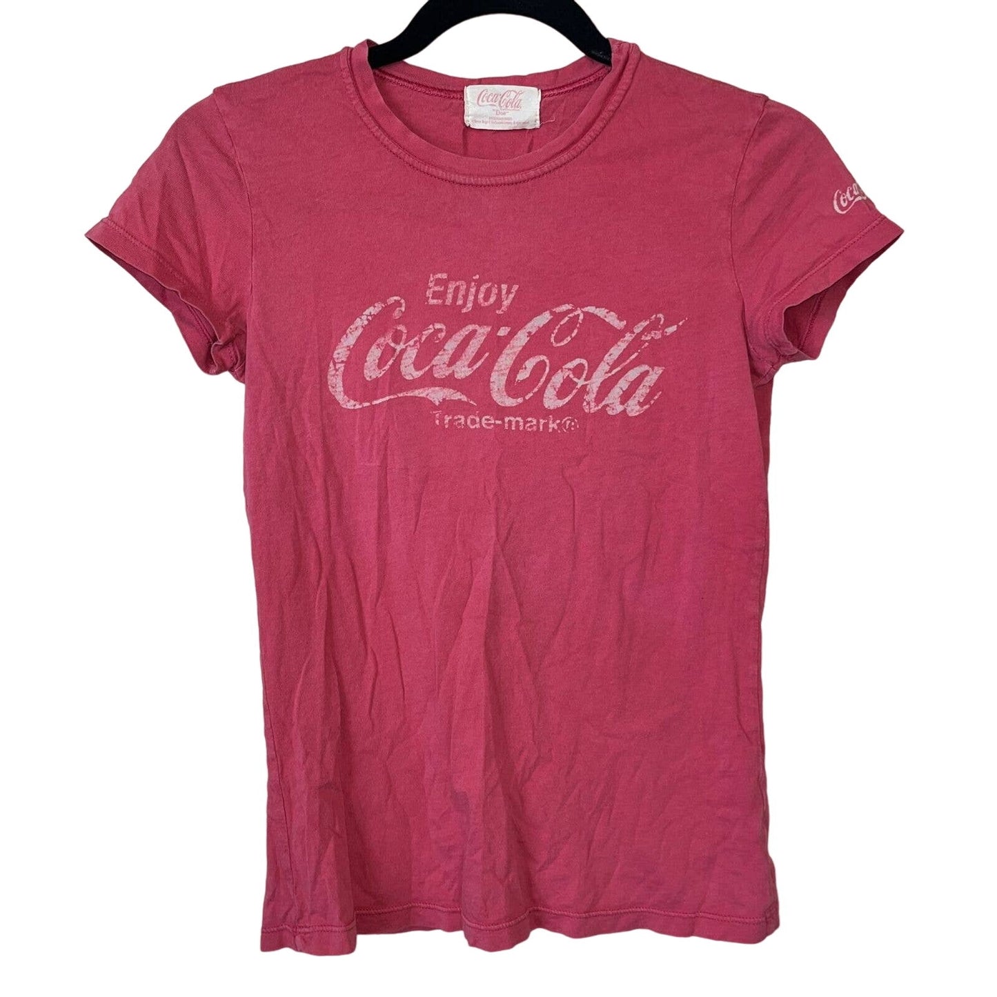 Coca Cola Womens Sz S Short Sleeve Crew Neck T Shirt Pink Red