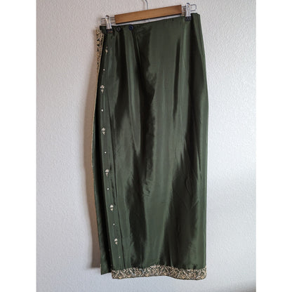 Vintage Traditional Indian Wrap Maxi Skirt Green and Gold Embellished