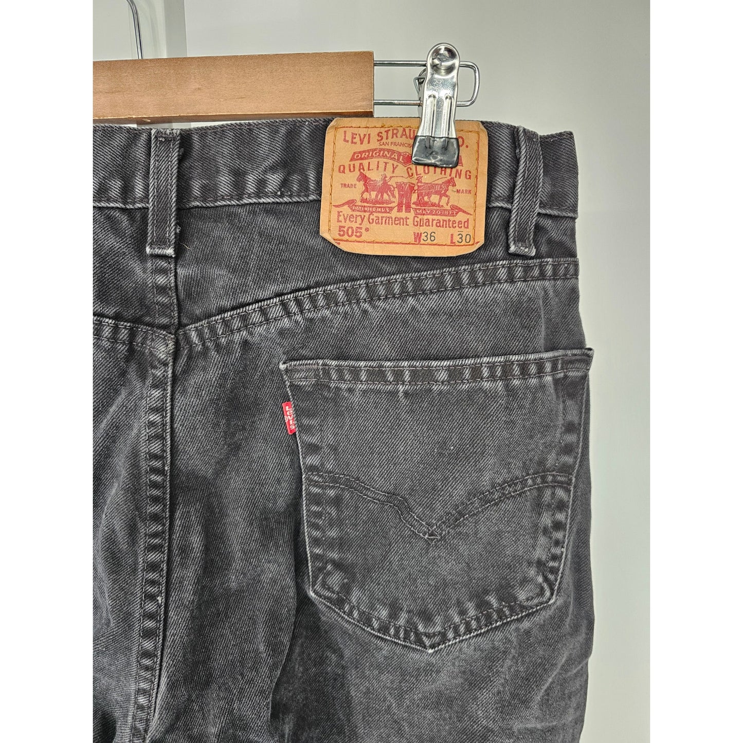 Levi 505 Mens Sz 36x30 Stone Wash Straight Leg Jeans Gray Black Vintage 90s