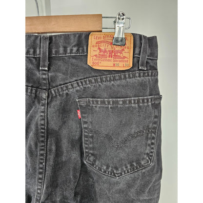 Levi 505 Mens Sz 36x30 Stone Wash Straight Leg Jeans Gray Black Vintage 90s
