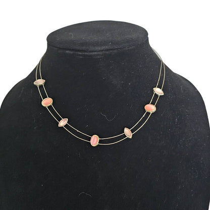 Vintage Y2K Multi Wire Necklace Inlay Light Pink Stones Dainty