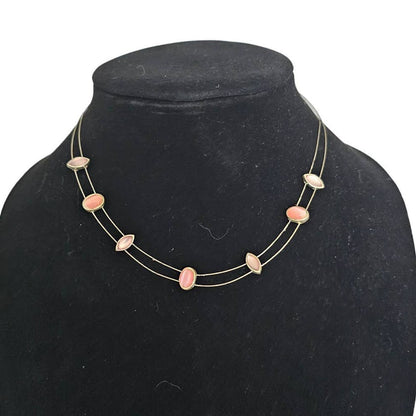 Vintage Y2K Multi Wire Necklace Inlay Light Pink Stones Dainty