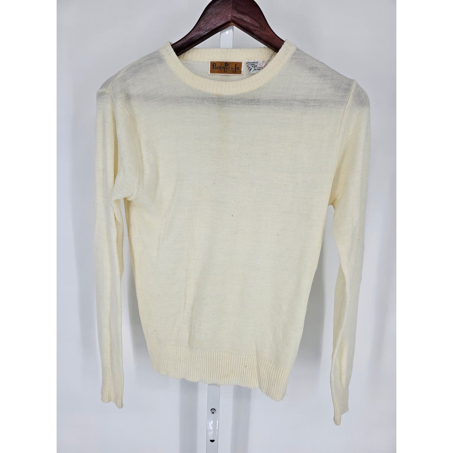 Vintage 1970s Bernie Jo Womens Sz XL Cream Wool Blend Crew Neck Sweater