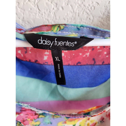 Daisy Fuentes Womens Sz XL Sleeveless Boxy Blouse Colorful Floral Rainbow