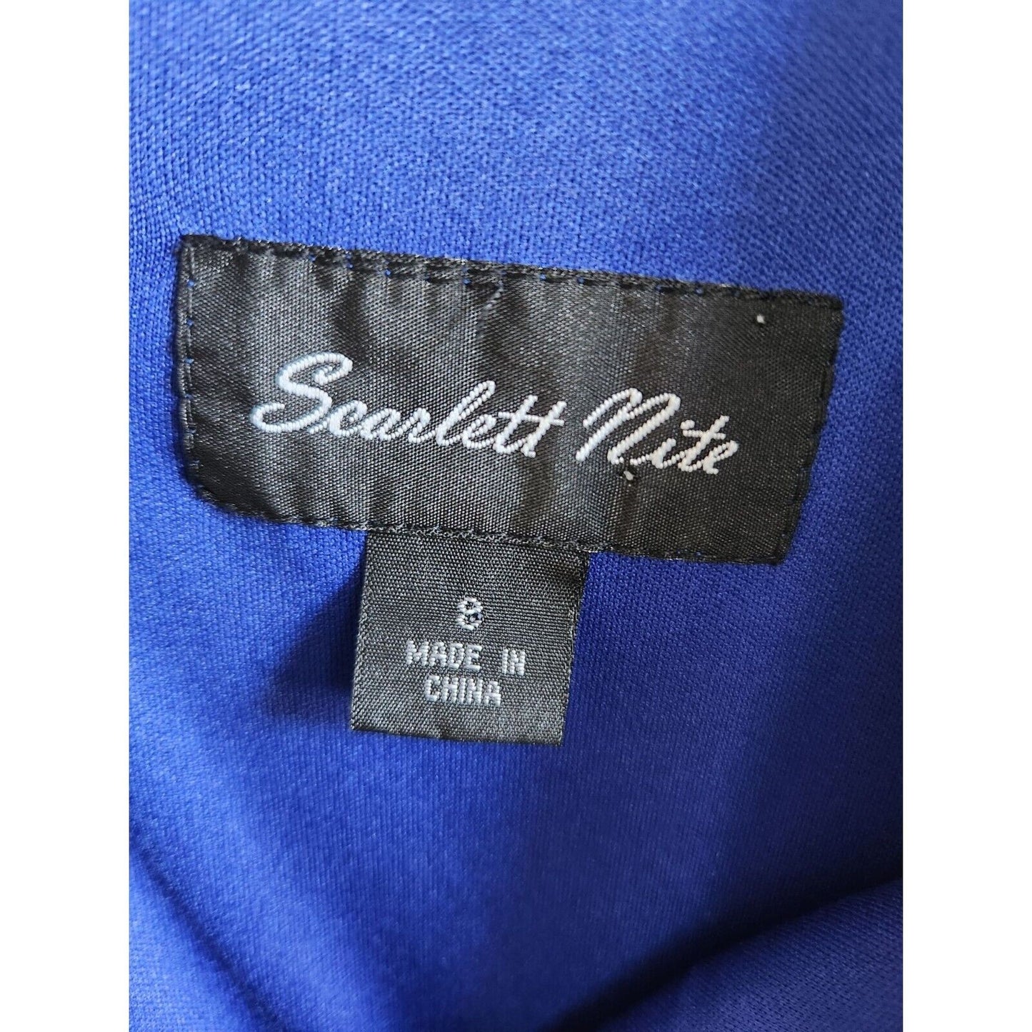 Scarlett Nite Womens sz 8 Knee Length Formal Dress Blue Rhinestone Front