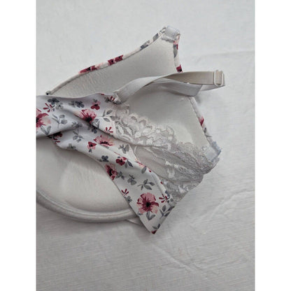 Laura Ashley Womens Sz 36C Padded Push Up Bra White Pink Floral