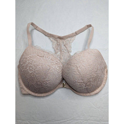 Auden Womens Sz 34DD Front Clasp Padded Push Up Bra Light Beige Lace Back