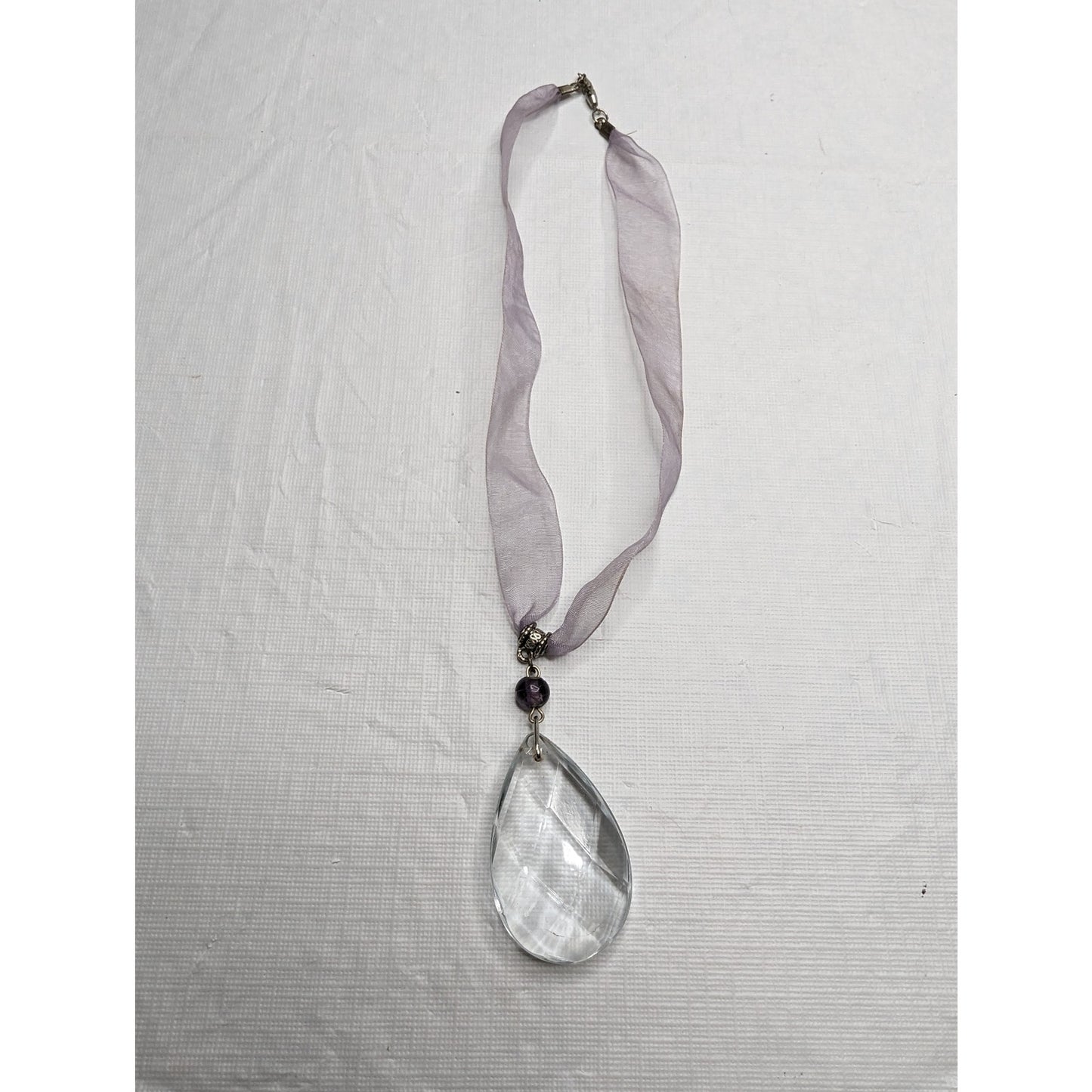 Vintage 1990s Teardrop Style Light Purple Pendant Necklace Ribbon