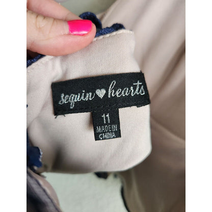 Sequin Hearts Juniors Sz 11 Cropped Formal Top Embroidered Rhinestone Blue