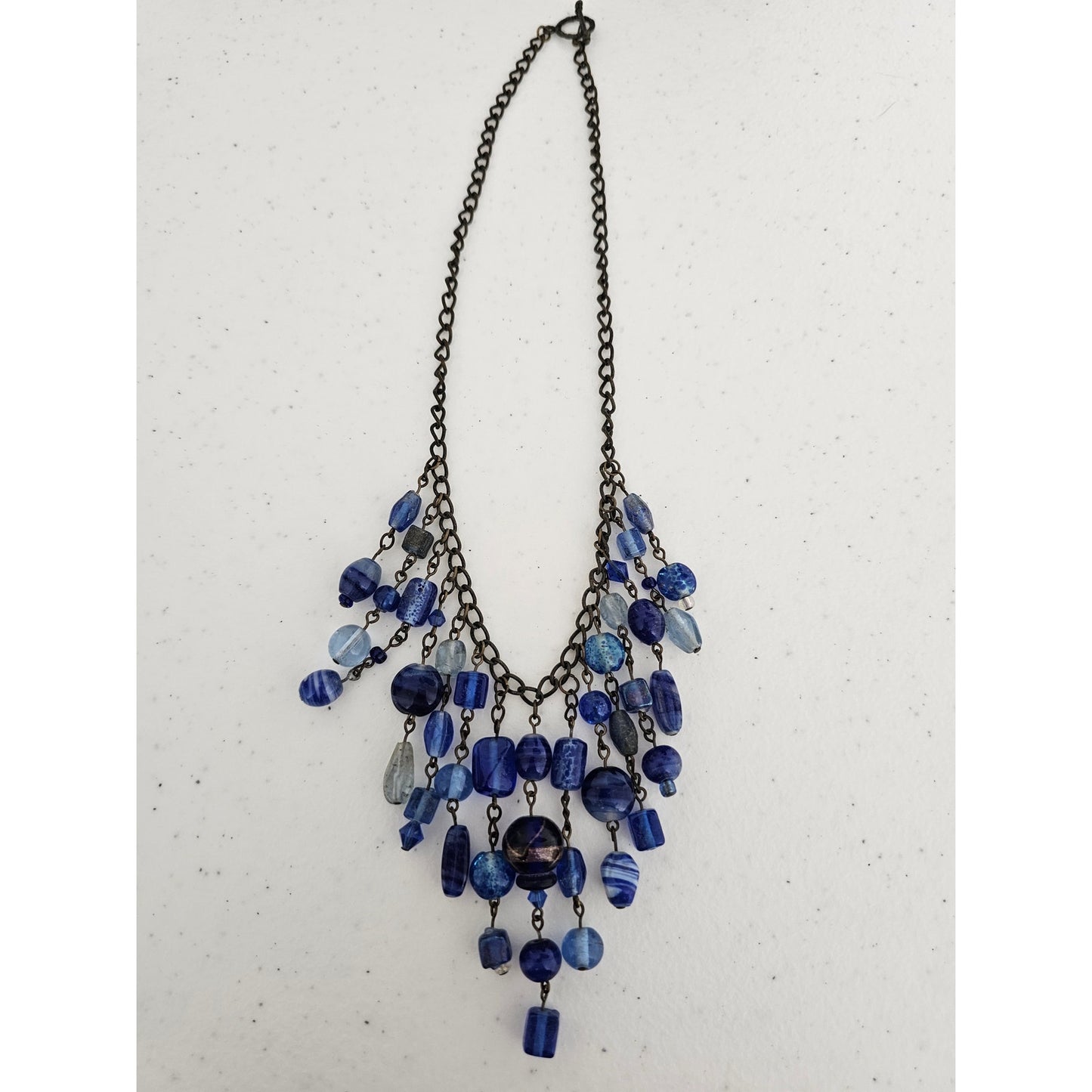 Vintage Y2K Bib Style Blue Glass Beaded Necklace Formal Chain