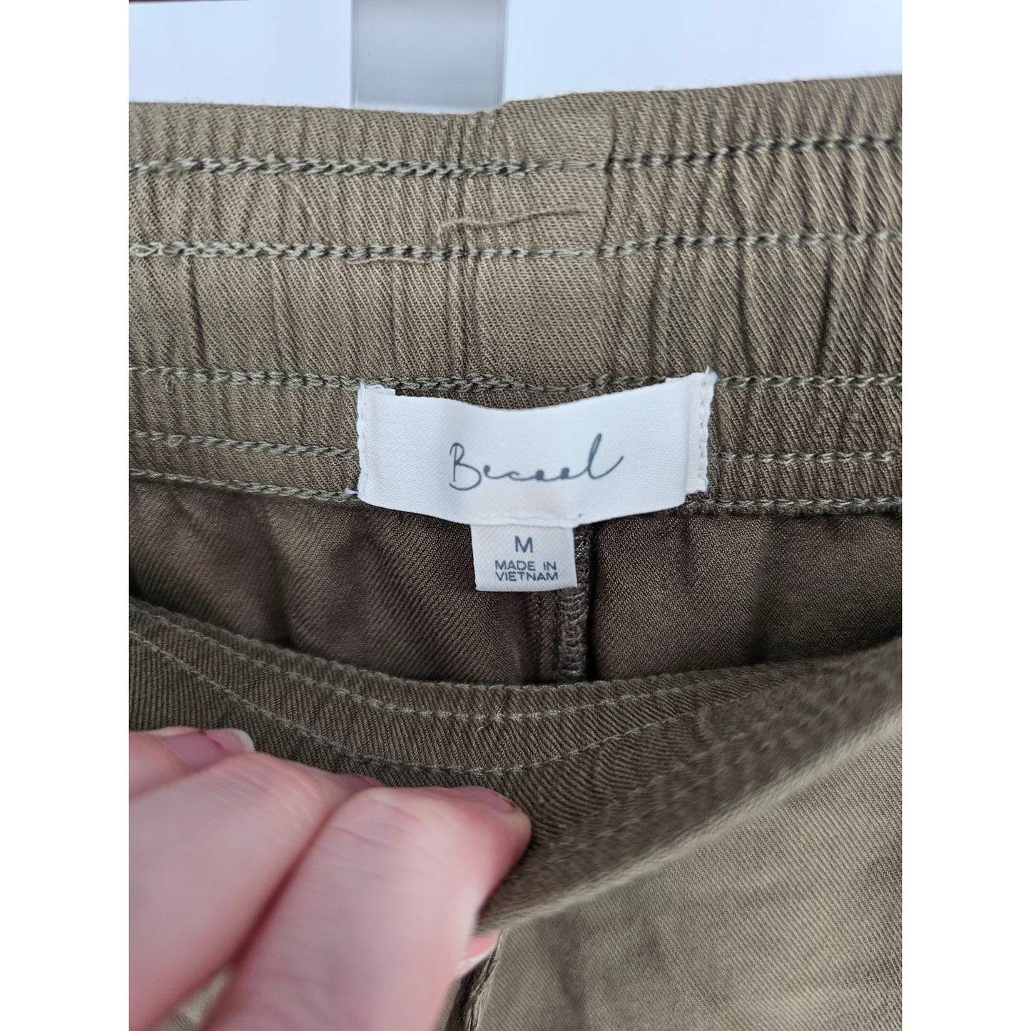 Beceel Womens Sz M Olive Green Cargo Jogger Pants Rayon Lightweight