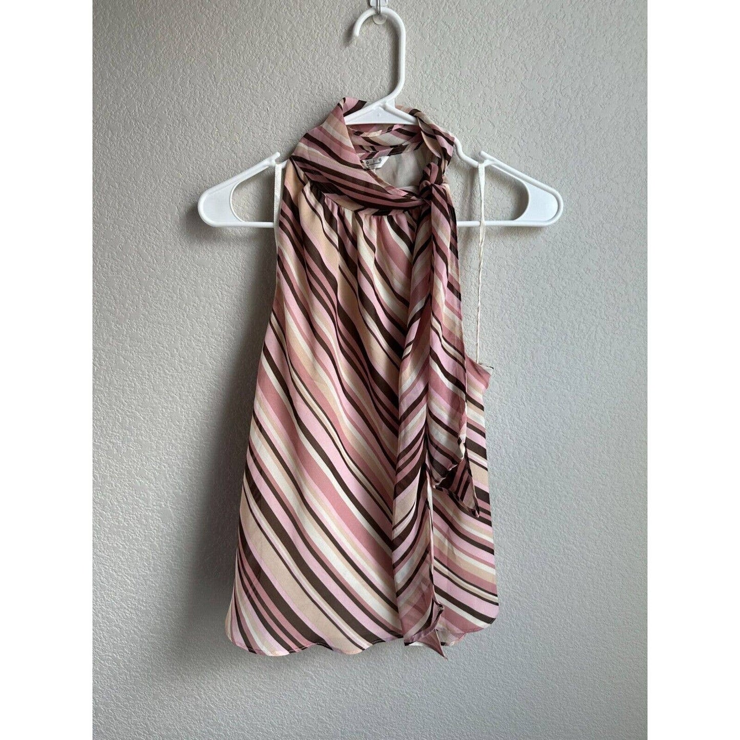 Studio JPR Womens Sz S Blouse Pink Brown Striped Sleeveless Turtleneck