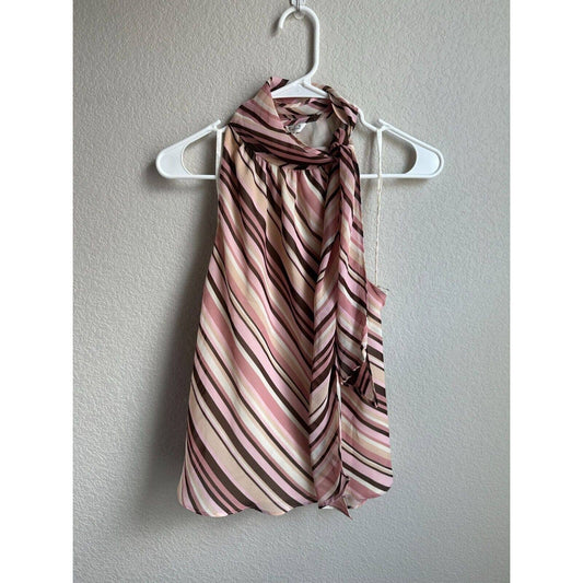 Studio JPR Womens Sz S Blouse Pink Brown Striped Sleeveless Turtleneck