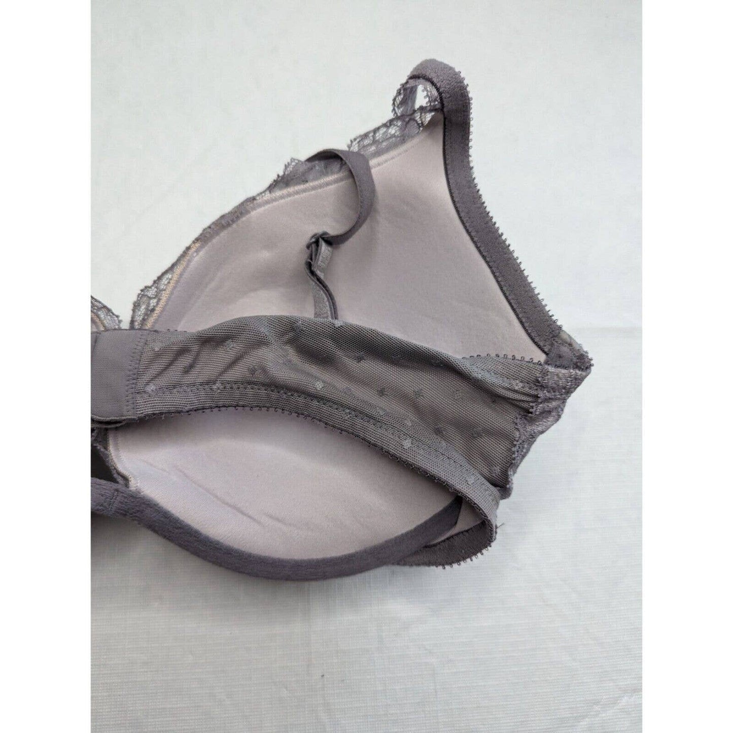 Victorias Secret Womens Sz 34DD Padded Push Up Bra Gray Lace Rhinestone