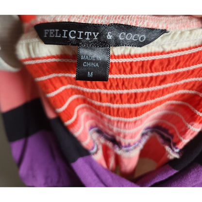 Felicity & Coco Womens Sz M Maxi Halter Dress Pink Purple Black Striped