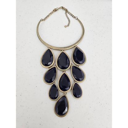 Vintage Blue and Gold Teardrop Stone Statement Necklace Collar Style Estate