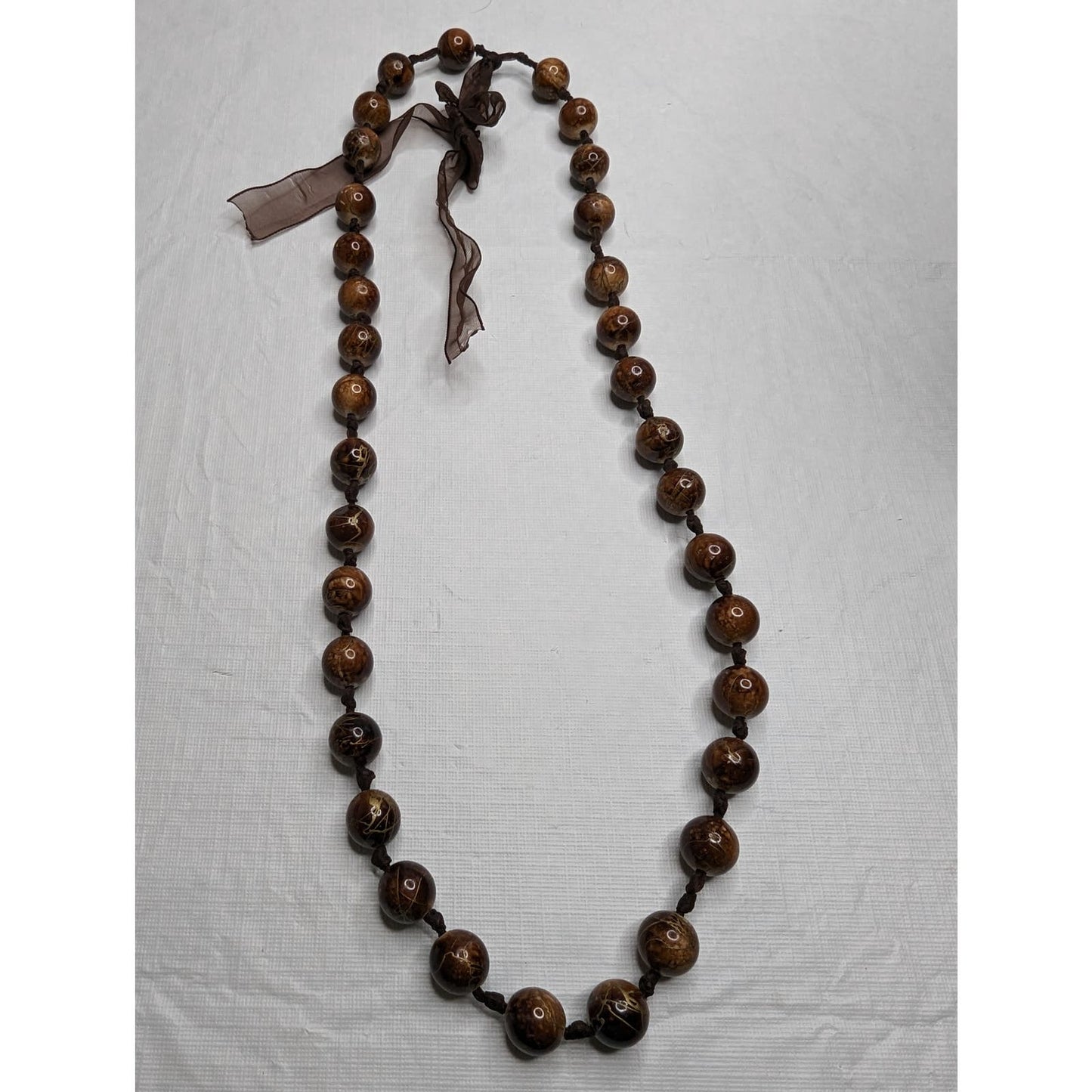 Vintage Womens Tigers Eye Wooden Bead Chunky Statement Necklace Brown