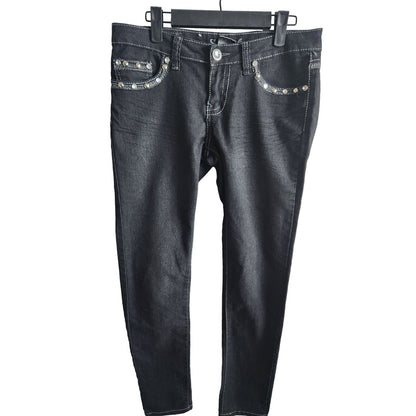 Saza Jean Co Juniors Sz 9 Skinny Jeans Gray Wash Flap Studded Pockets