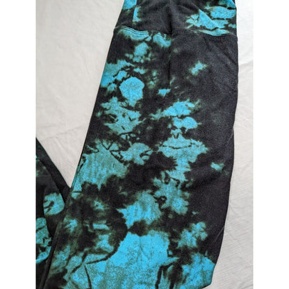 Womens OS One Size Leggings Black and Turquoise Tie Dye Print