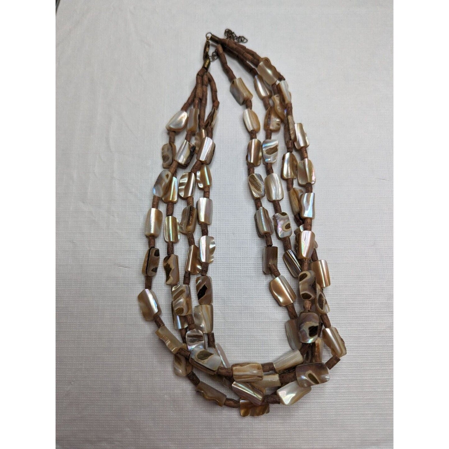 Vintage 1960s Mother of Pearl Irregular Beaded 3 Strand Necklace