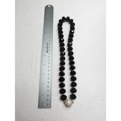 Vintage Y2K Magnetic Choker Necklace Black Beaded Rhinestone