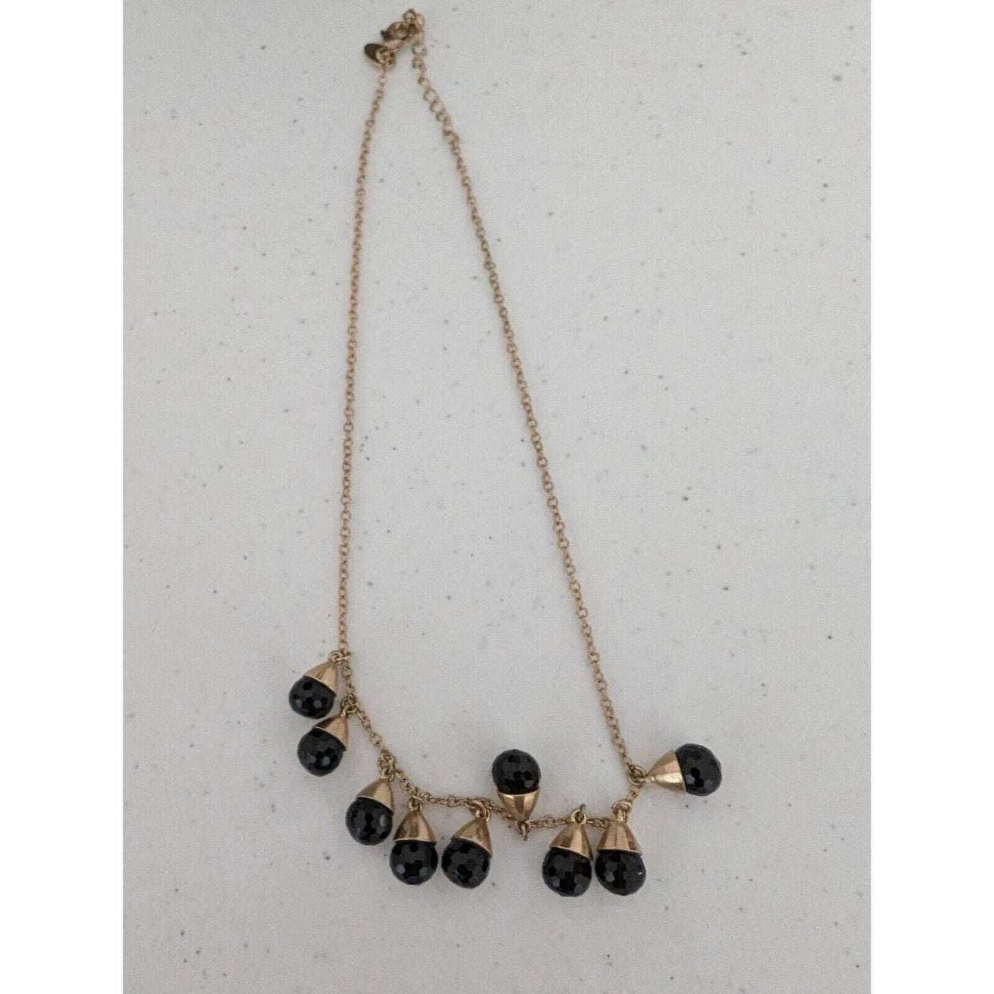 Womens Gold Tone Chain necklace w/ Black Teardrop Disco Rhinestones