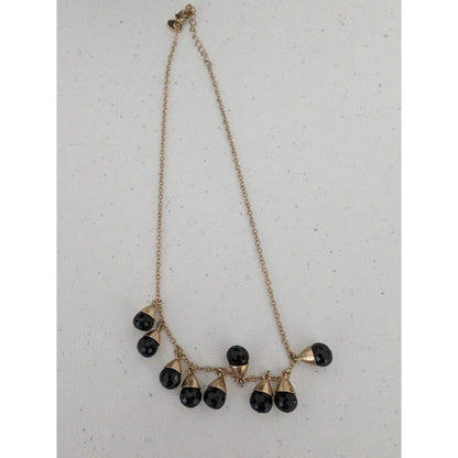 Womens Gold Tone Chain necklace w/ Black Teardrop Disco Rhinestones